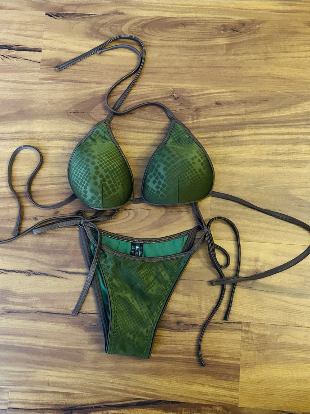 Women’s Brazilian Green Snake-Print Tie Bikini Set - Blue Man